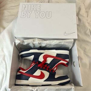 NWT NIKE Sneakers Dunk Low in box Sneaker Shoes Dunks swoosh logo red white blue